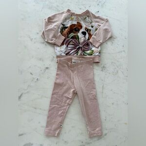 Molo Pink Kids Matching Set with Dog Print